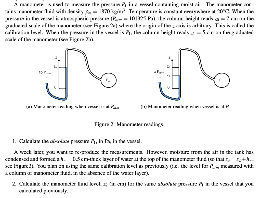 Solved A manometer is used to measure the pressure P1 in a | Chegg.com
