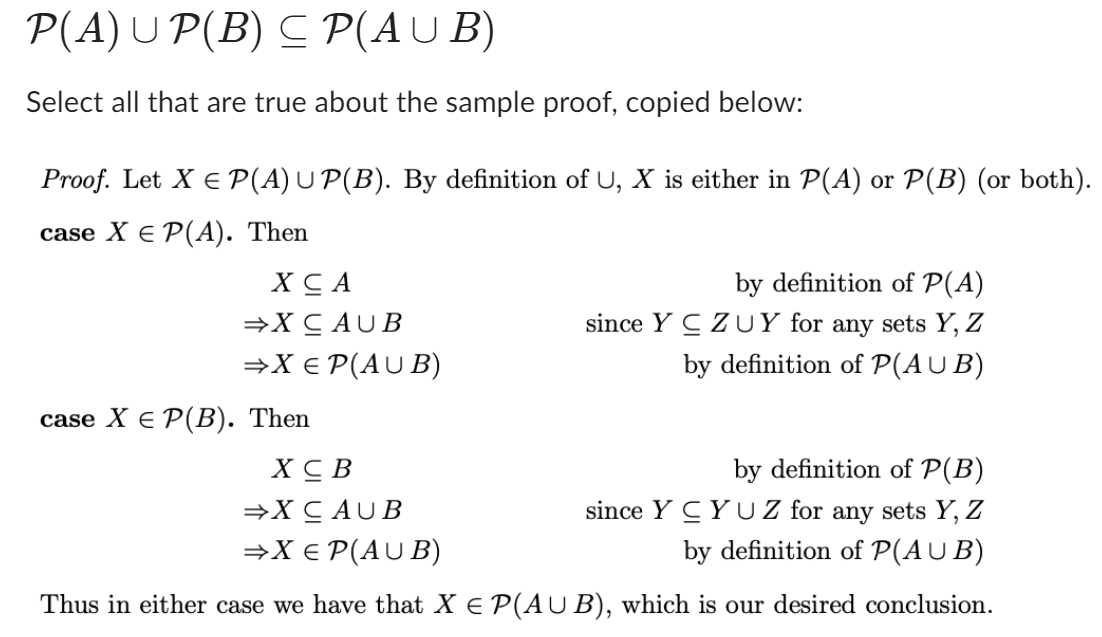 Solved P(A)∪P(B)⊆P(A∪B) Select All That Are True About The | Chegg.com