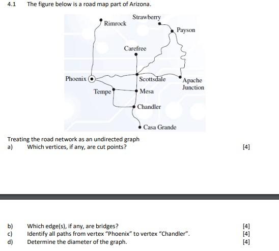 Solved 4.1 The figure below is a road map part of Arizona. | Chegg.com