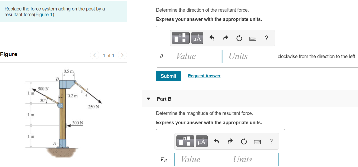 Solved Replace The Force System Acting On The Post By A | Chegg.com