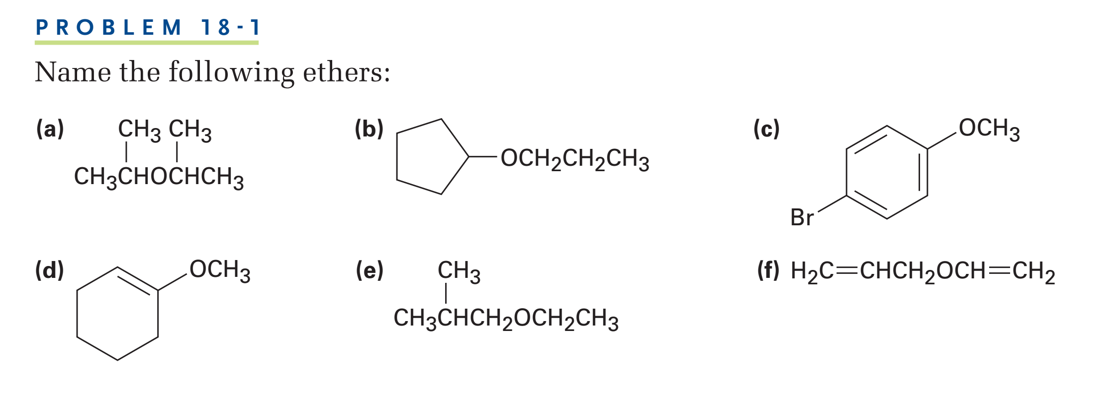 Solved PROBLEM 181 Name the following ethers (a) CH3 CH3