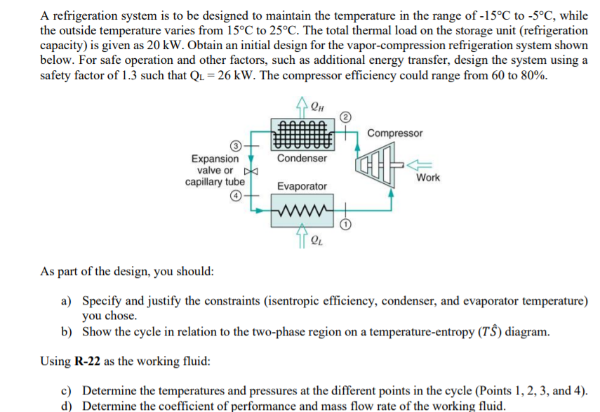 Solved A refrigeration system is to be designed to maintain | Chegg.com