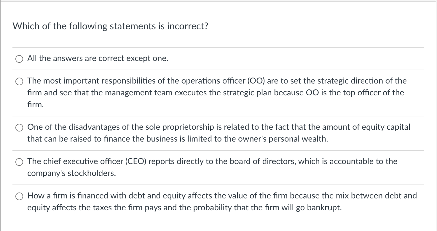 Solved Which Of The Following Statements Is Incorrect? All | Chegg.com