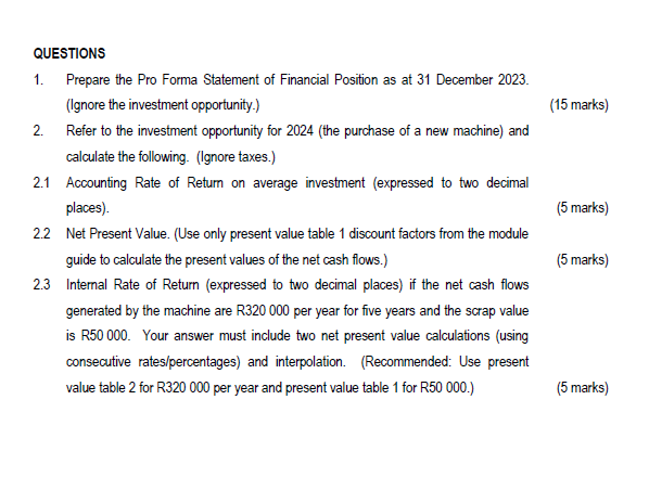 Solved QUESTIONS 1. Prepare the Pro Forma Statement of | Chegg.com