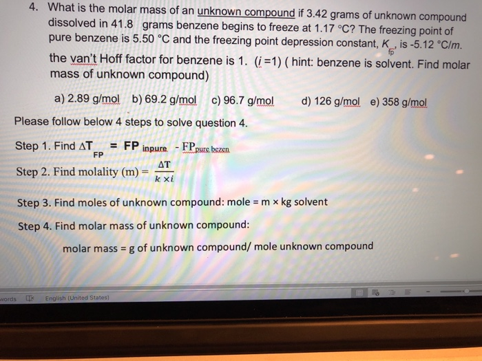 how to find molar mass of an unknown element in a compound