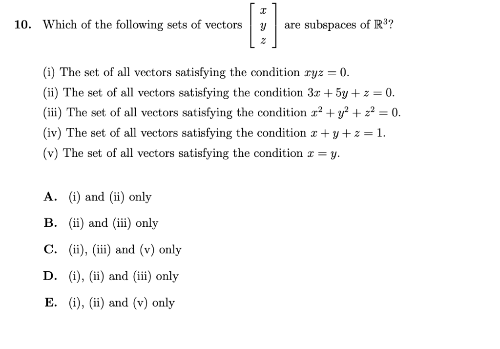 Solved Which Of The Following Sets Of Vectors Subspaces O Chegg Com