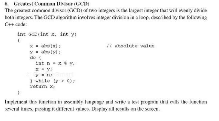 Solved 6. Greatest Common Divisor (GCD) The greatest common | Chegg.com