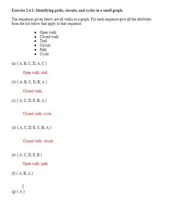 Solved Exercise 2.4.1: Identifying Paths, Circuits, And | Chegg.com