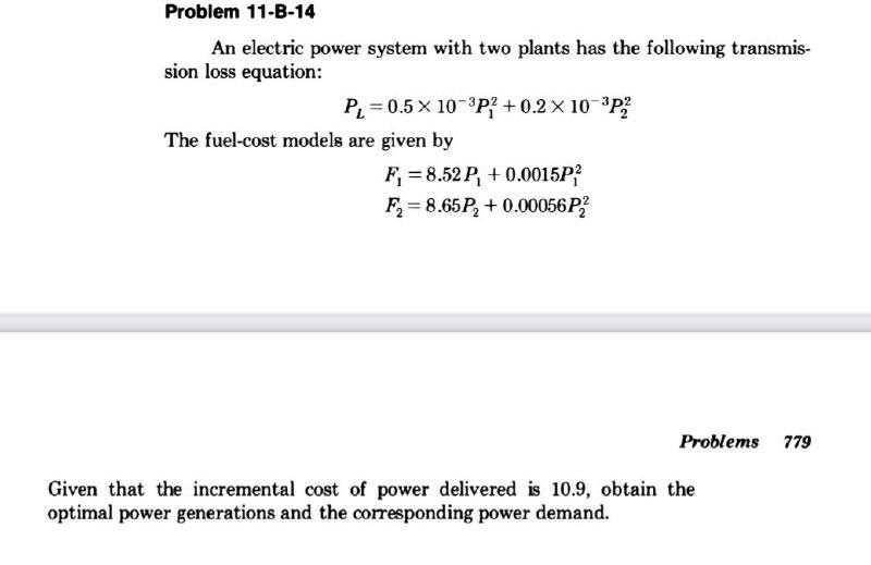 Solved Problem 11-B-14 An Electric Power System With Two | Chegg.com