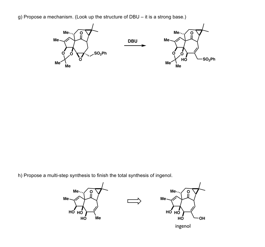 Solved g) Propose a mechanism. (Look up the structure of DBU | Chegg.com