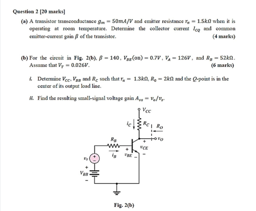 Solved Question 2 20 Marks A A Transistor Transconduc Chegg Com