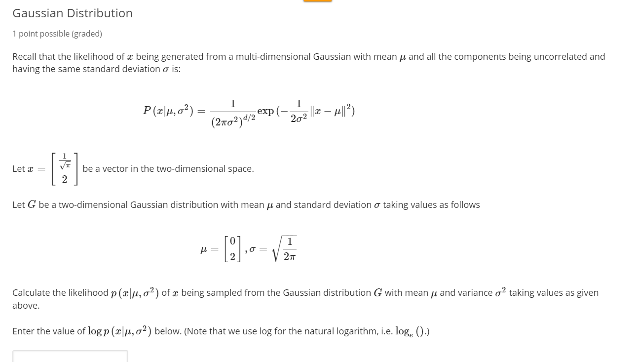 Solved Gaussian Distribution 1 Point Possible Graded Re Chegg Com