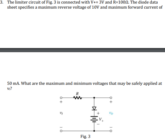 Solved The limiter circuit of Fig. 3 is connected with V+=3 | Chegg.com