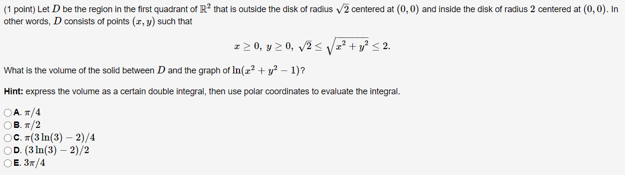 Solved (1 point) Let D be the region in the first quadrant | Chegg.com