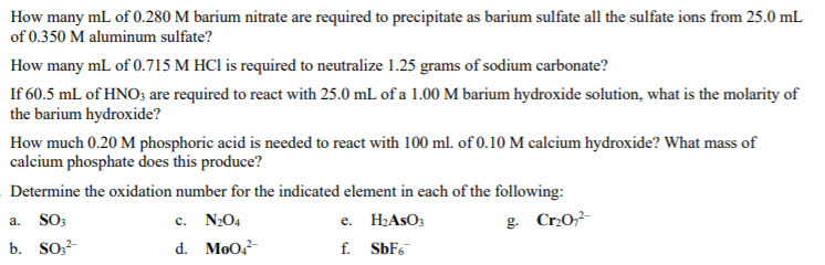 Solved How many mL of 0.280 M barium nitrate are required to | Chegg.com