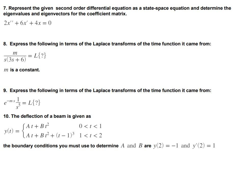 Solved 7. Represent the given second order differential | Chegg.com