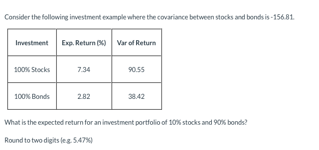 Solved Consider the following investment example where the | Chegg.com