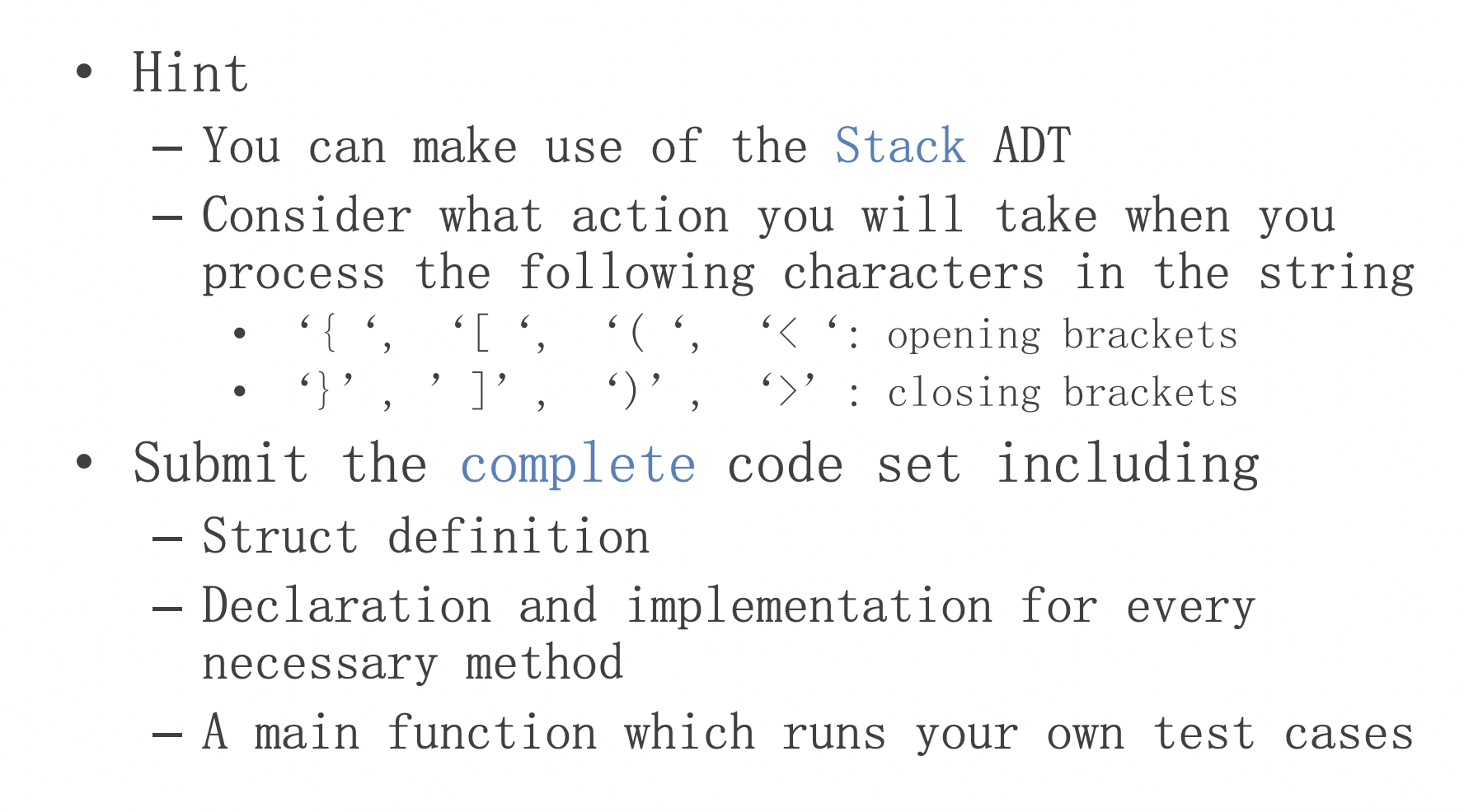 Problem 2 – Valid Brackets . Complete function: bool | Chegg.com