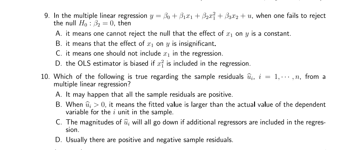 Solved 9. In the multiple linear regression | Chegg.com