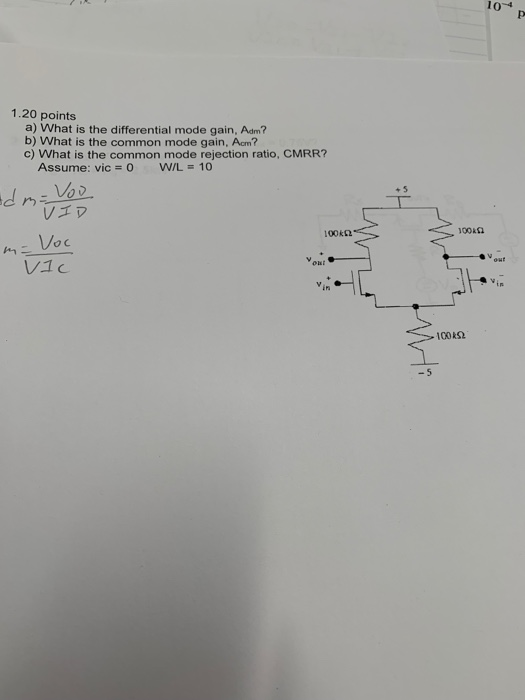 Solved 1.20 points a) What is the differential mode gain, | Chegg.com