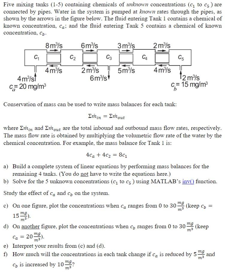 Solved Five mixing tanks (1-5) containing chemicals of | Chegg.com