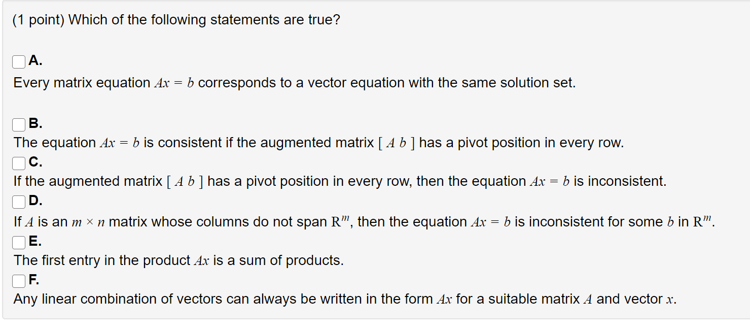 Solved (1 point) Which of the following statements are true? | Chegg.com