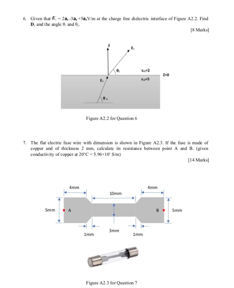 Solved 6. Given that E = 2a,-3a, +5a,V/m at the charge free | Chegg.com