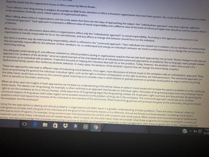 Read the article and answer the question please I | Chegg.com