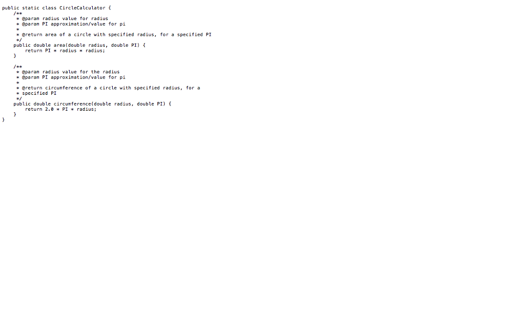Solved public static class Circlecalculator * paran radius | Chegg.com