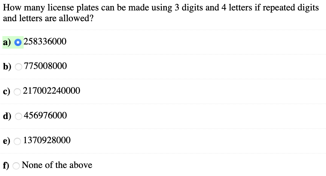 Solved How many license plates can be made using 3 digits