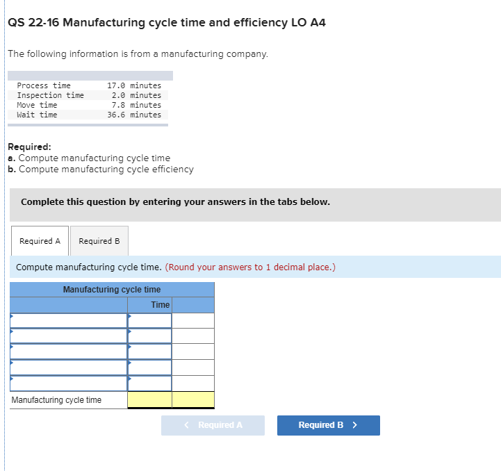 Solved QS 2216 Manufacturing cycle time and efficiency LO