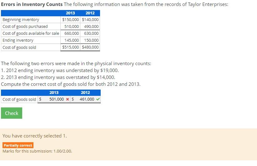 Solved Errors in Inventory Counts The following information | Chegg.com