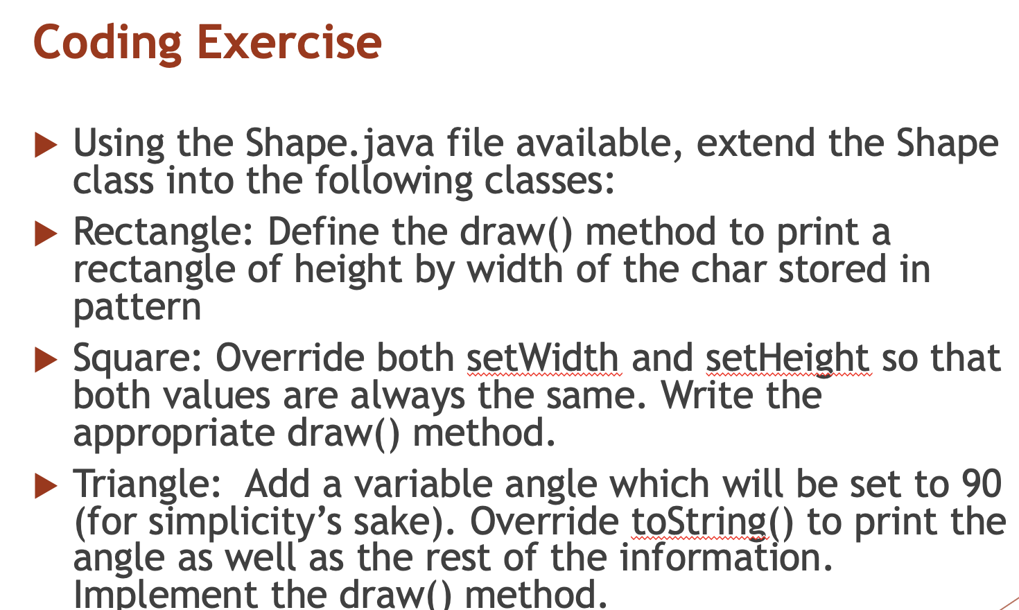 Solved Coding Exercise Using the Shape.java file available, | Chegg.com