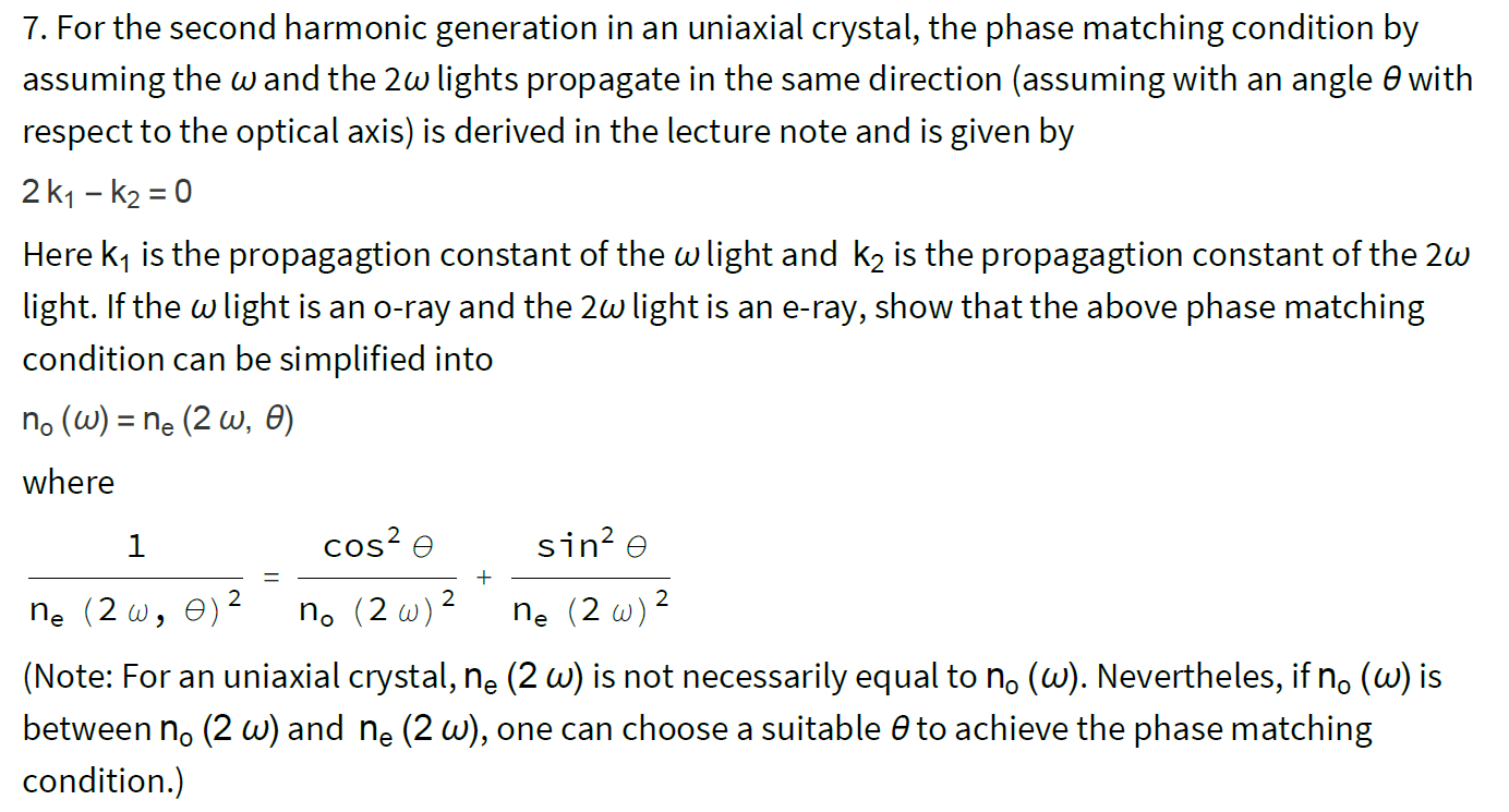 Solved 7. For the second harmonic generation in an uniaxial | Chegg.com