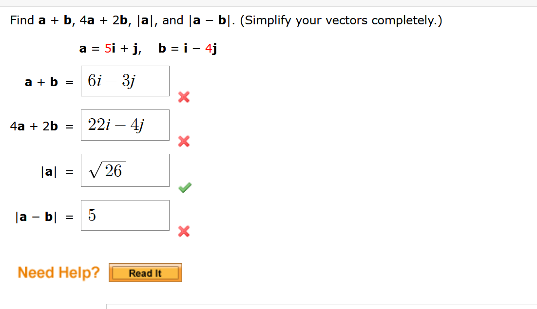 Solved Find a + b, 4a + 2b, Ja], and la – b]. (Simplify your | Chegg.com