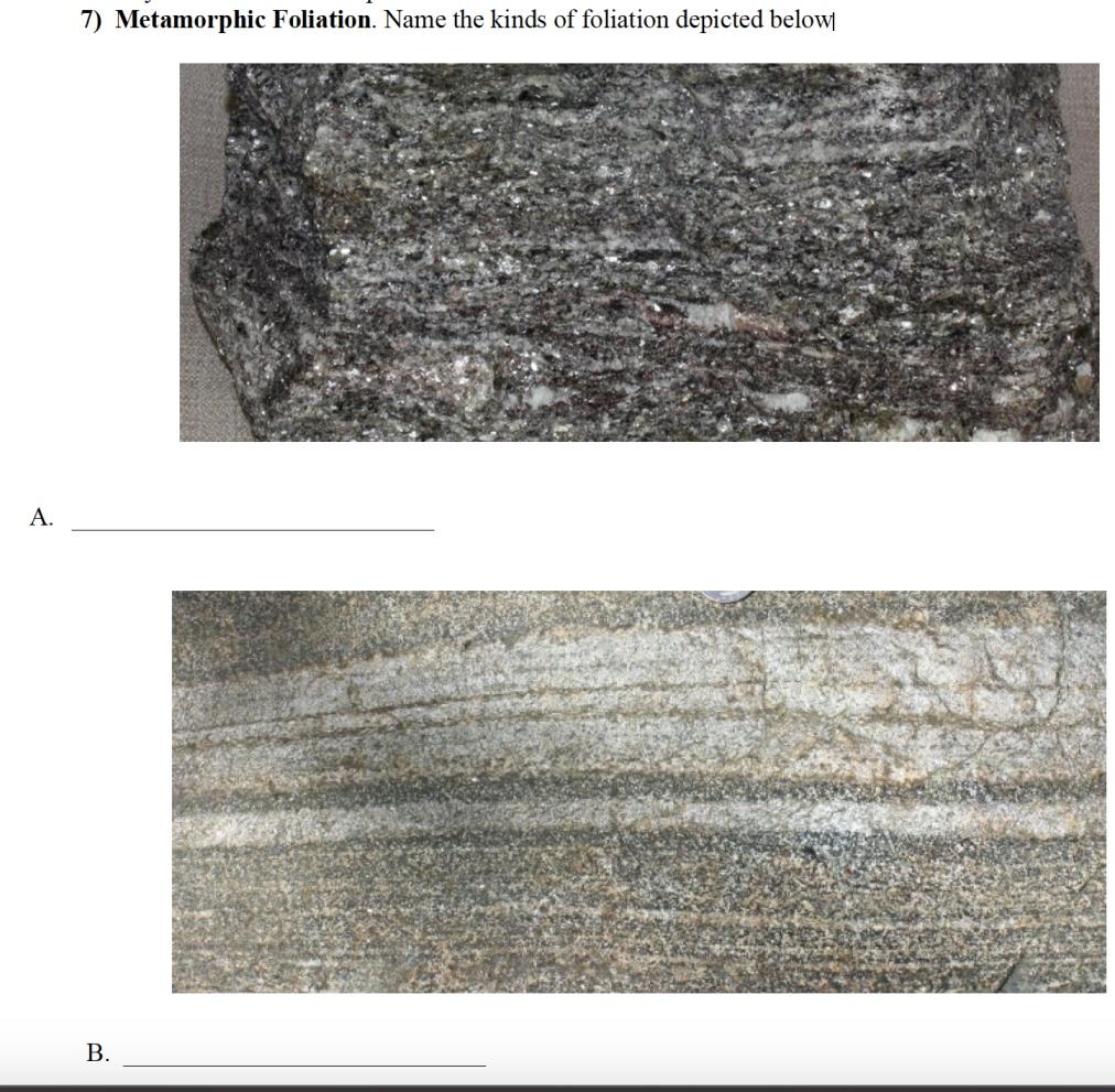 Solved 7) Metamorphic Foliation. Name the kinds of foliation | Chegg.com