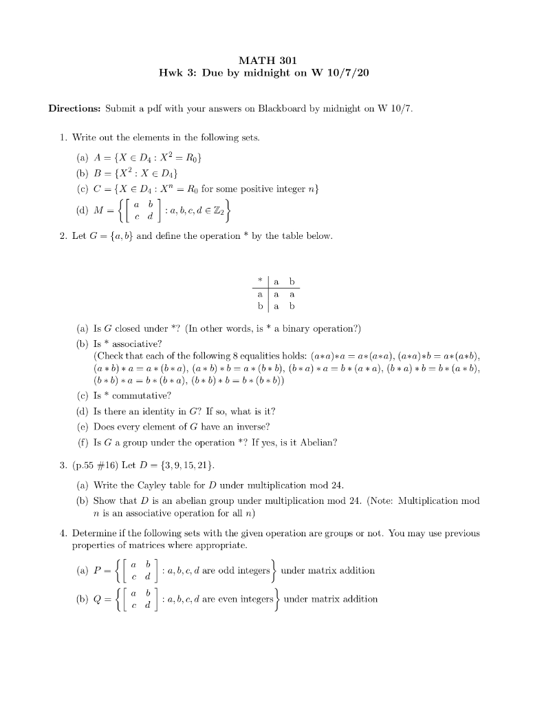 Solved Math 301 Hwk 3 Due By Midnight On W 10 7 Direc Chegg Com