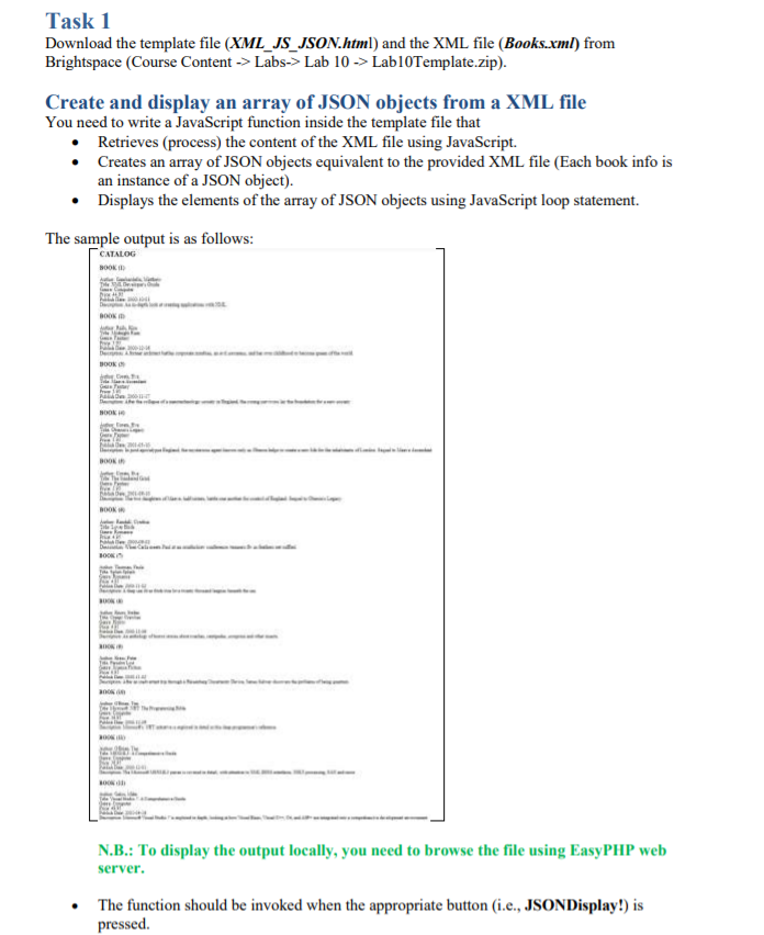 Task 1 Download the template file (XML_JS_JSON.html) | Chegg.com