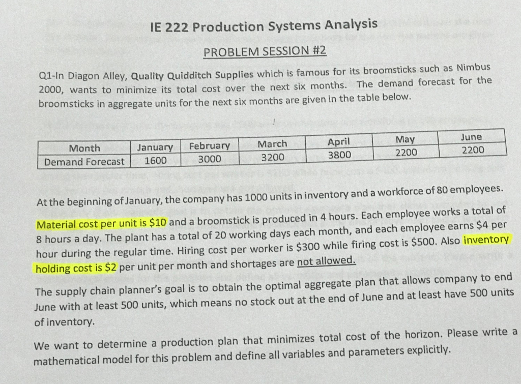 Solved IE 222 Production Systems Analysis PROBLEM SESSION #2 | Chegg.com