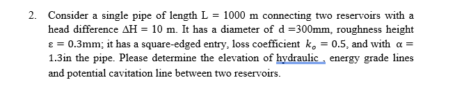 Solved Consider a single pipe of length L=1000 m connecting | Chegg.com