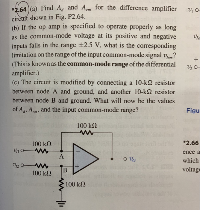 Solved 2.64 (a) Find A, And Acm For The Difference Amplifier | Chegg.com