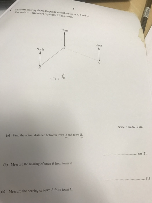 The Scale Drawing Shows The Positions Of Three Towns | Chegg.com