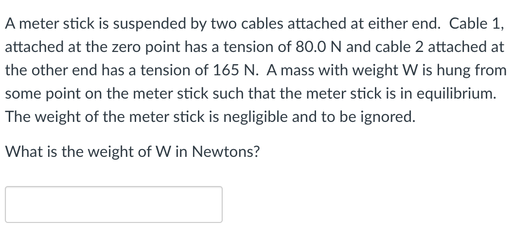 Solved A meter stick is suspended by two cables attached at | Chegg.com