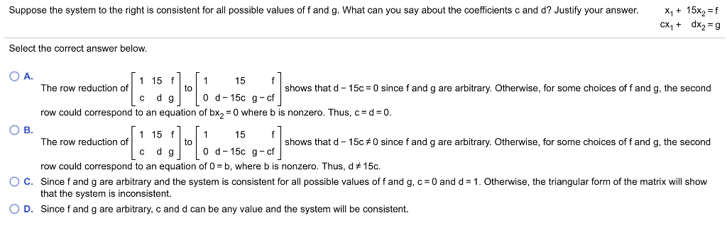 Solved Suppose the system to the right is consistent for all | Chegg.com