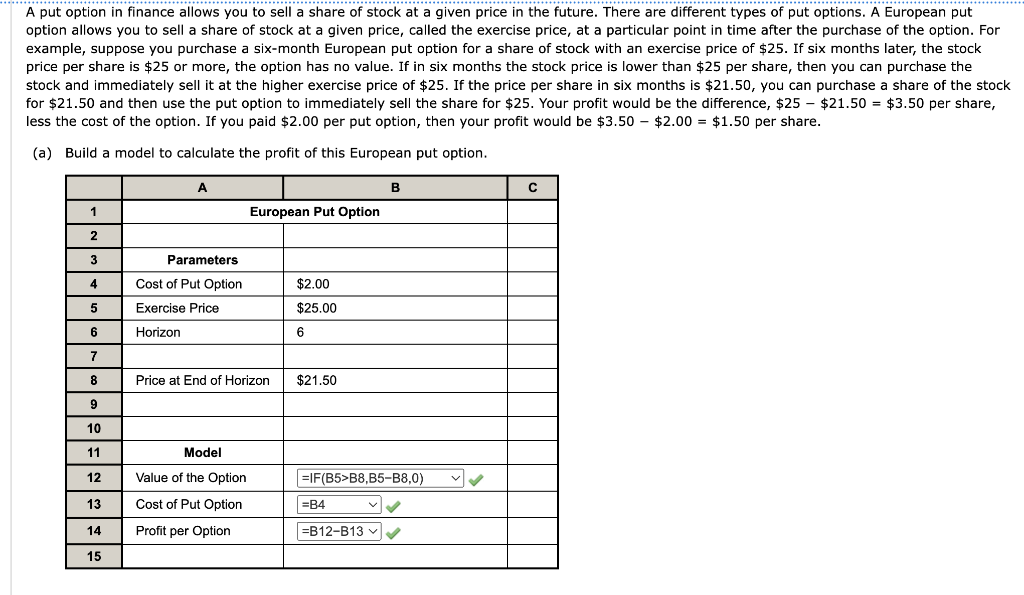 Solved A put option in finance allows you to sell a share of | Chegg.com