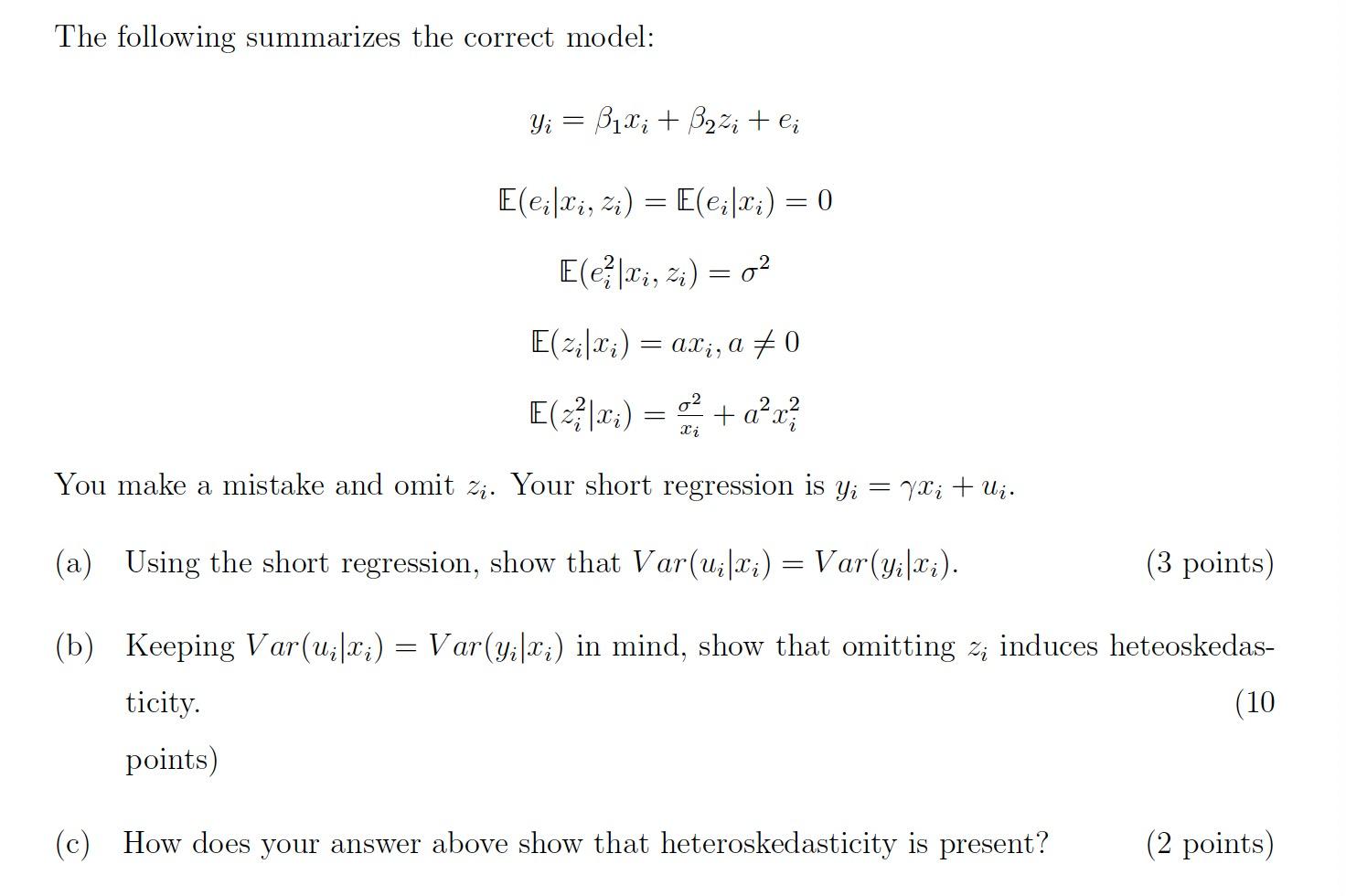 Solved The Following Summarizes The Correct Model: Yi = Bixi | Chegg.com