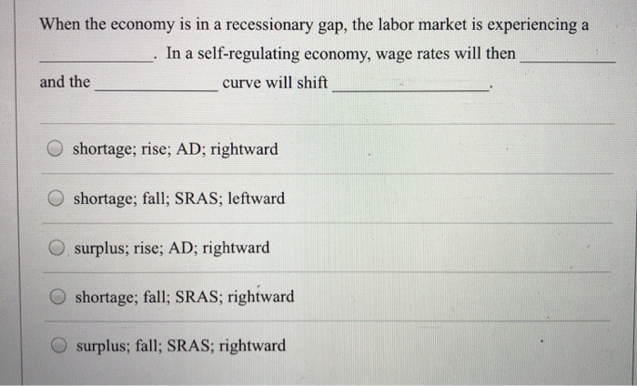 When the economy is in a recessionary gap, the labor | Chegg.com