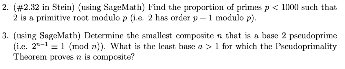 2. (#2.32 in Stein) (using SageMath) Find the | Chegg.com