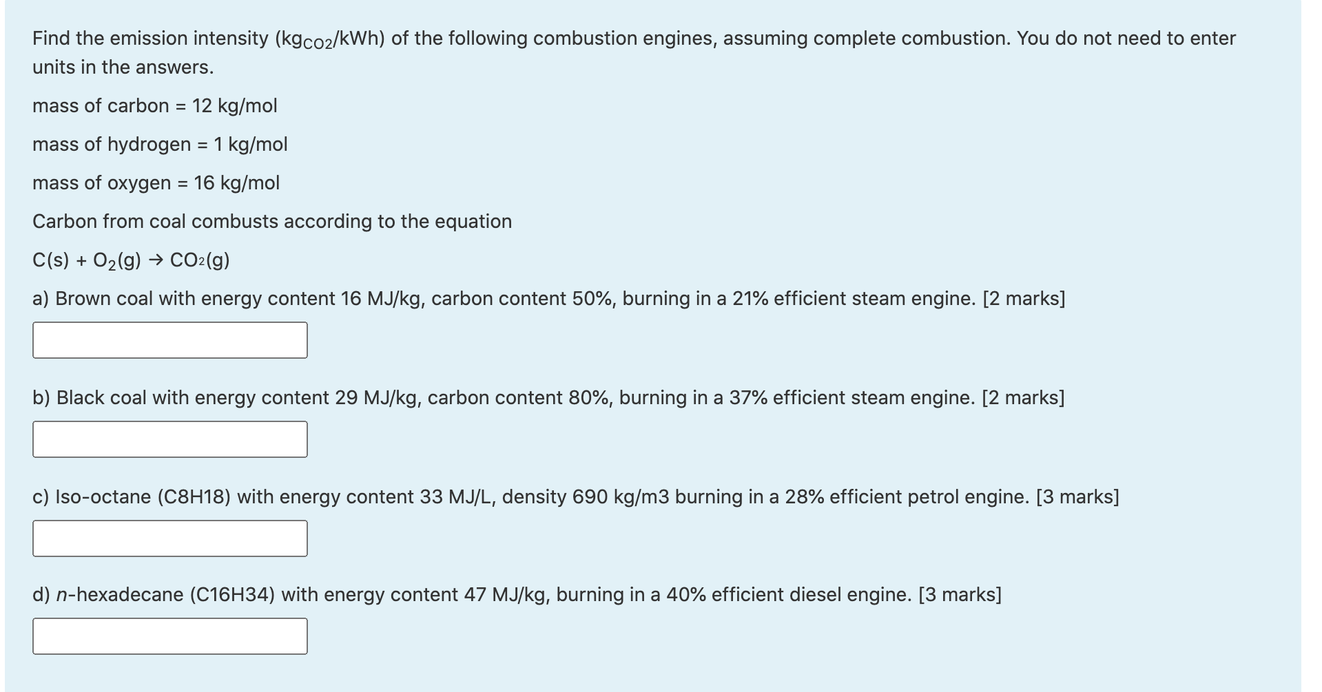 Solved Find the emission intensity (kgco2/kWh) of the | Chegg.com
