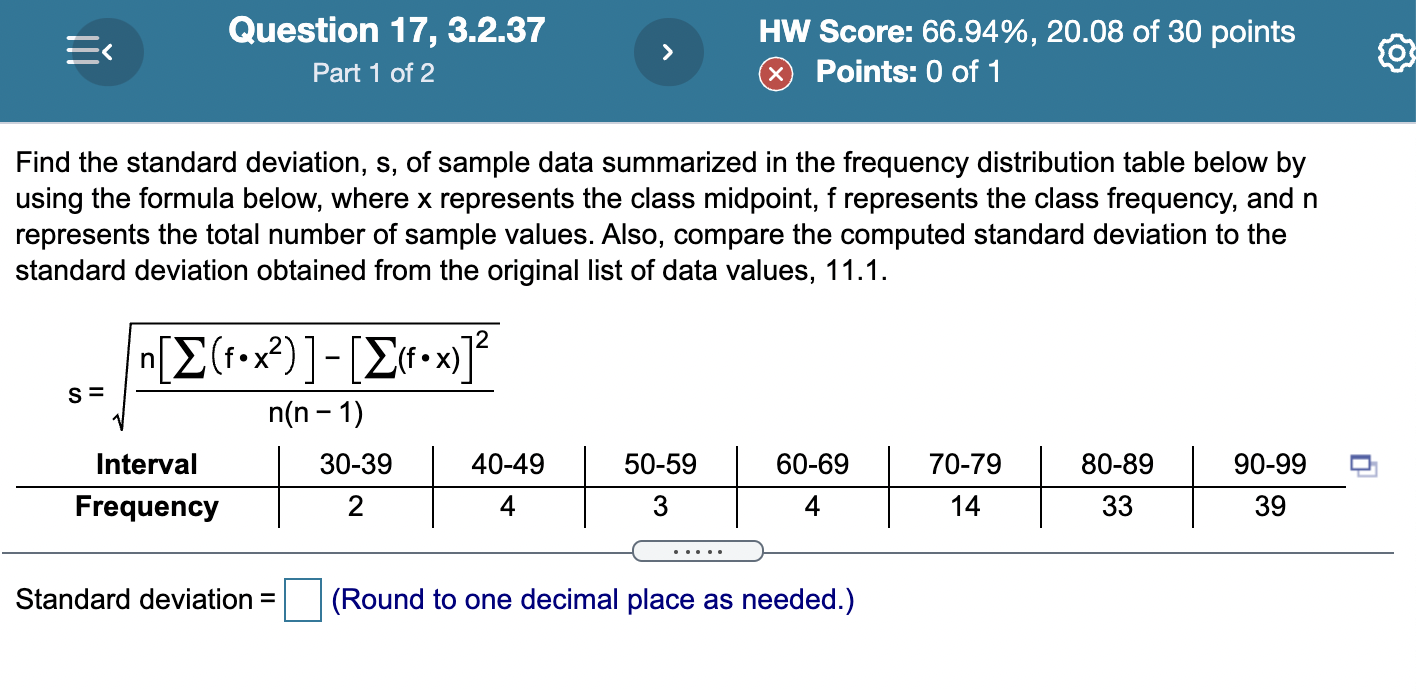 Solved Lesson 3.2.37: Find the standard deviation, s, | Chegg.com